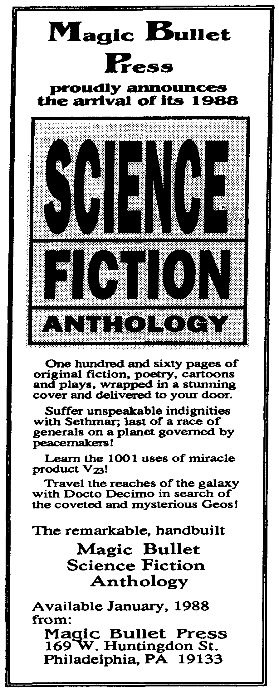 mb4-1 Science Fiction Anthology for 1988 announcement