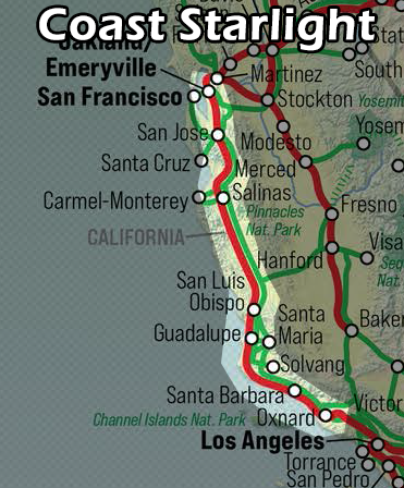 Route of the Coast Starlight Amtrak train.