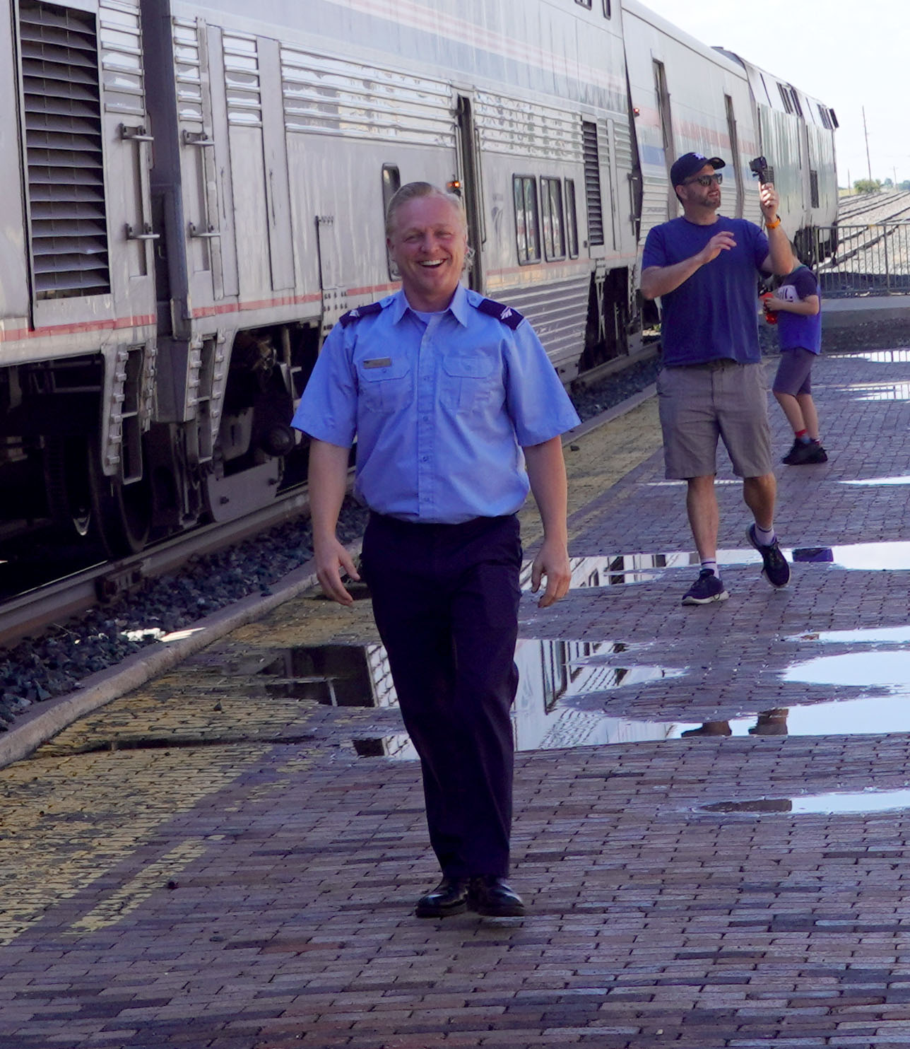 Train conductor at Raton NM station stop.