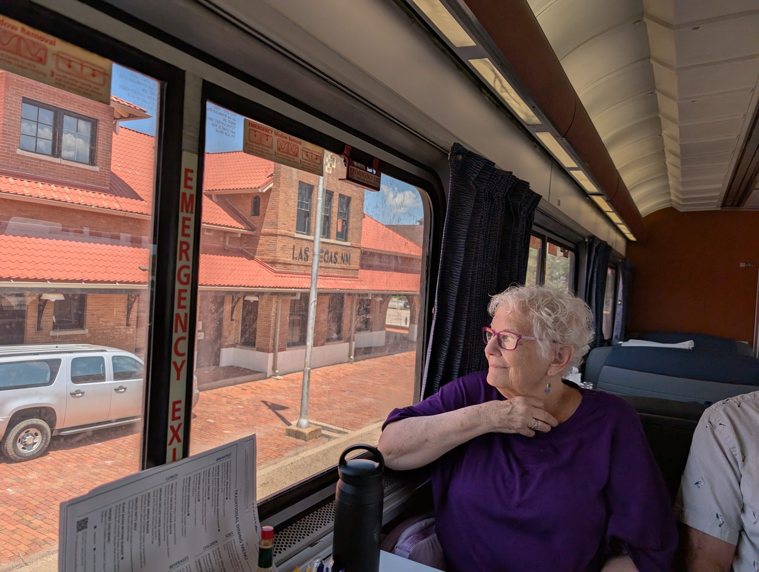 Dining car at Las Vegas, NM, station stop.