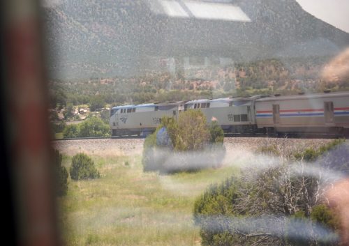 Sighting our locomotive as the train takes a turn.
